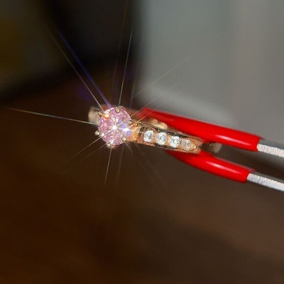 14K Gold Pink/White Cz Solitaire Ring - Picture 3 of 16